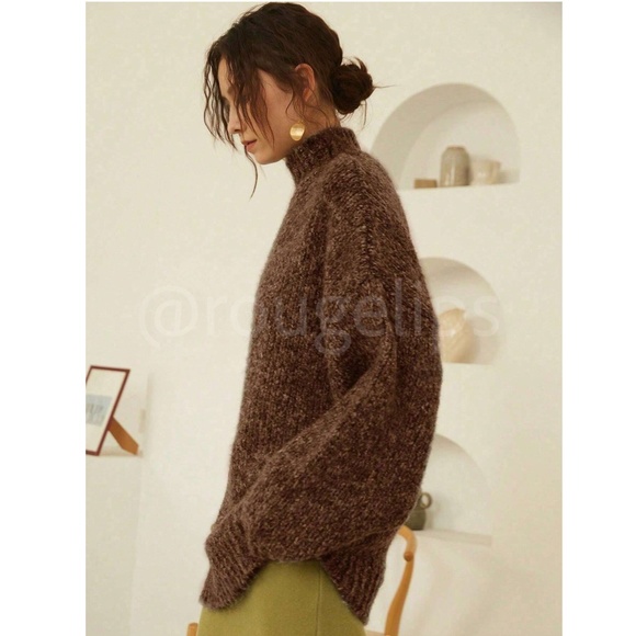 Brown Knit Oversized Pullover Turtleneck Sweater - Picture 3 of 10